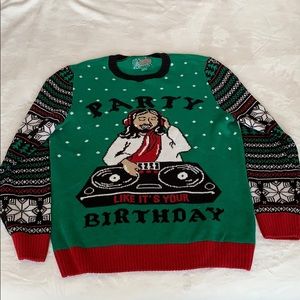 Ugly Christmas Sweater Jesus DJ DJIng